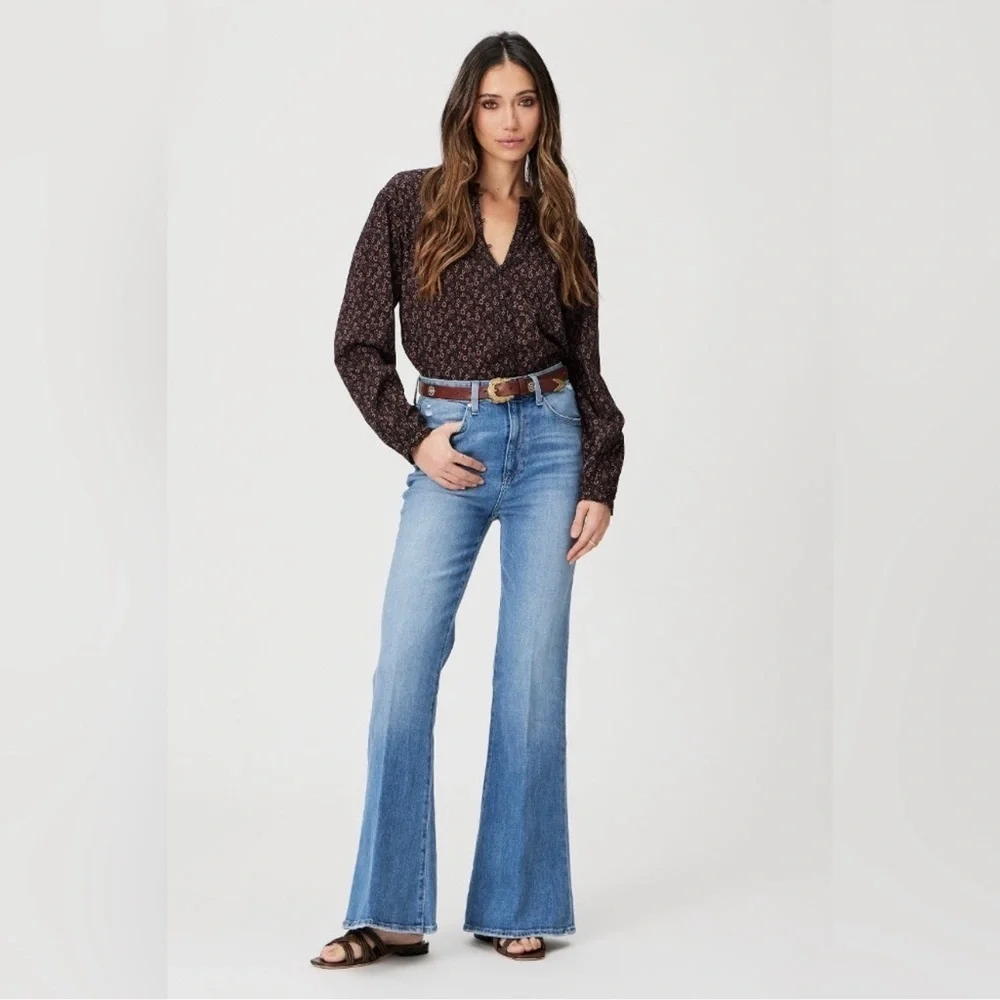 PAIGE Charlie Gabriella Distressed Flare Jeans Sz 26 Medium Wash Y2K Western - Picture 1 of 9